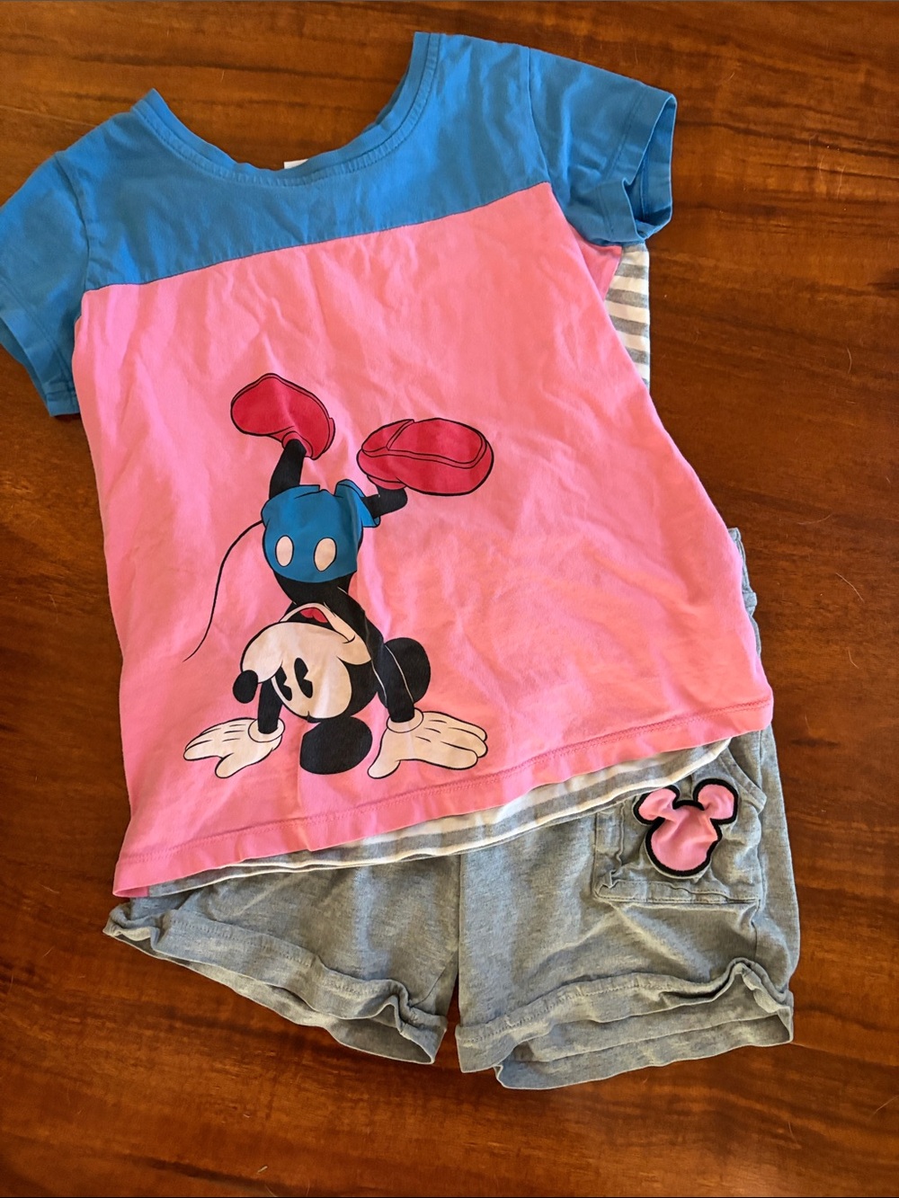 Hanna Andersson Pink & Blue Mickey Mouse Tee and Shorts Outfit